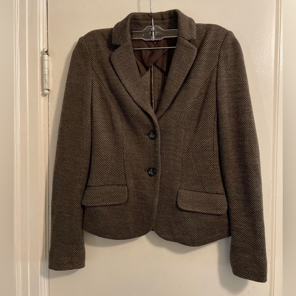 Max Mara Weekend Wool Blend Mixed Brown White Pattern Blazer Size Extra Small - Picture 1 of 13